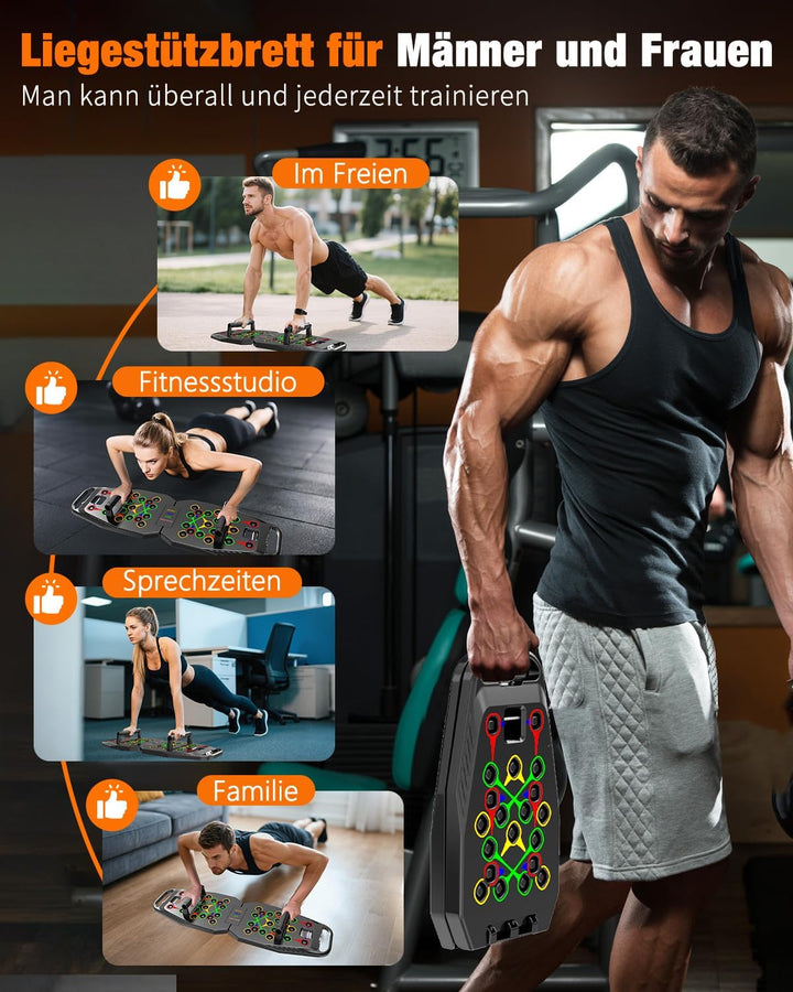 20 in 1 Liegestützbrett Schwarz,Foldable Multifunctional Home Training Fitness Equipment, Portable P