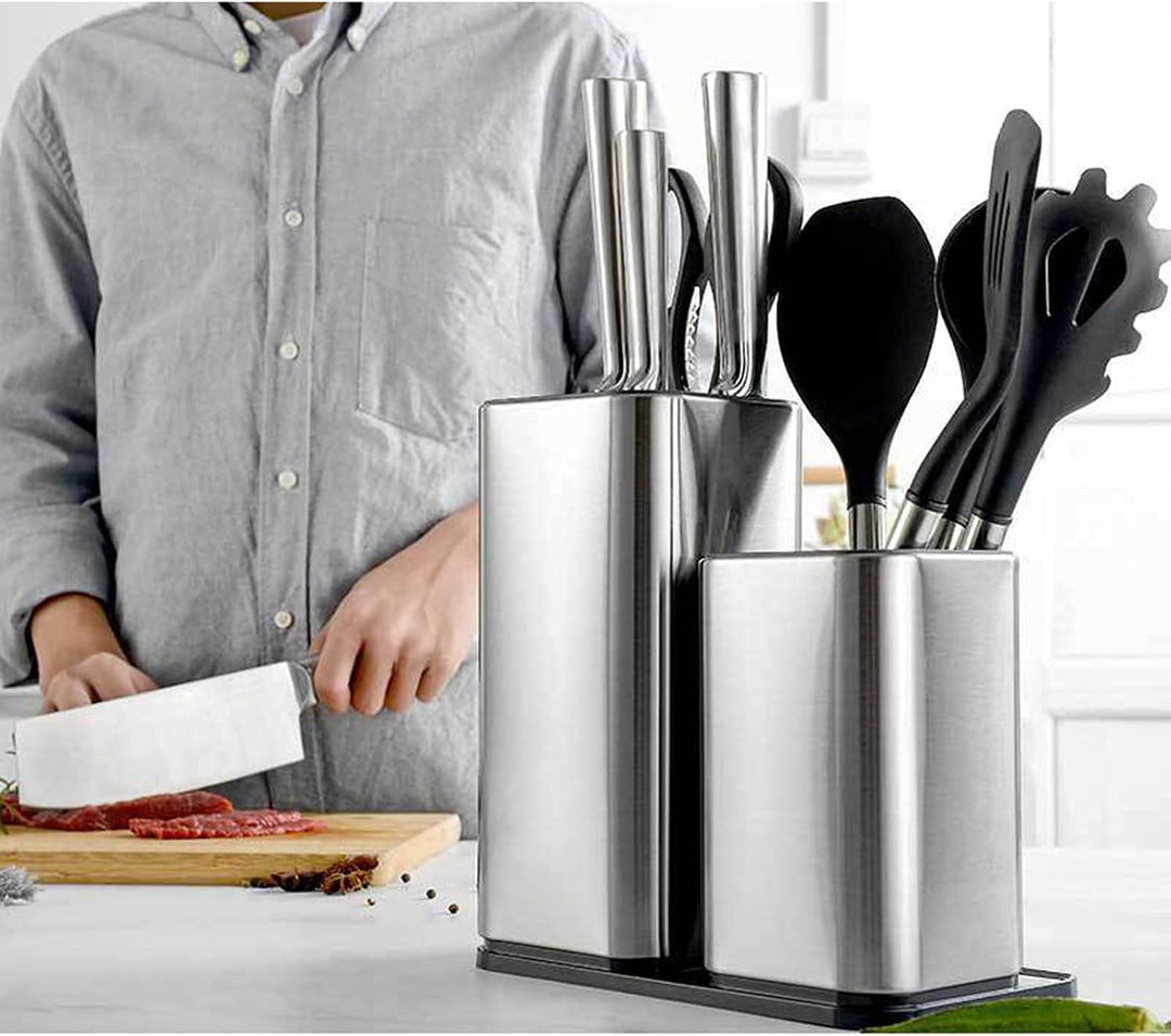 -in-1 Messerblock aus Edelstahl mit Utensilienhalter Set Küchenbesteck, Utensil, Messer Organizer, K