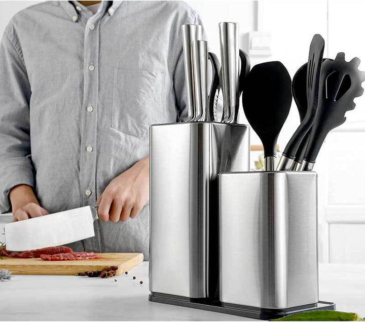 -in-1 Messerblock aus Edelstahl mit Utensilienhalter Set Küchenbesteck, Utensil, Messer Organizer, K