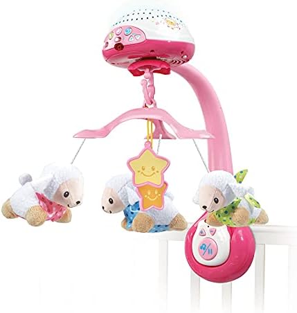 VTech - Lumi Mobile rosa Schafzähler, Mobile mit Musik, Babybett, Kinderwagen und Sitzschale mit Fer