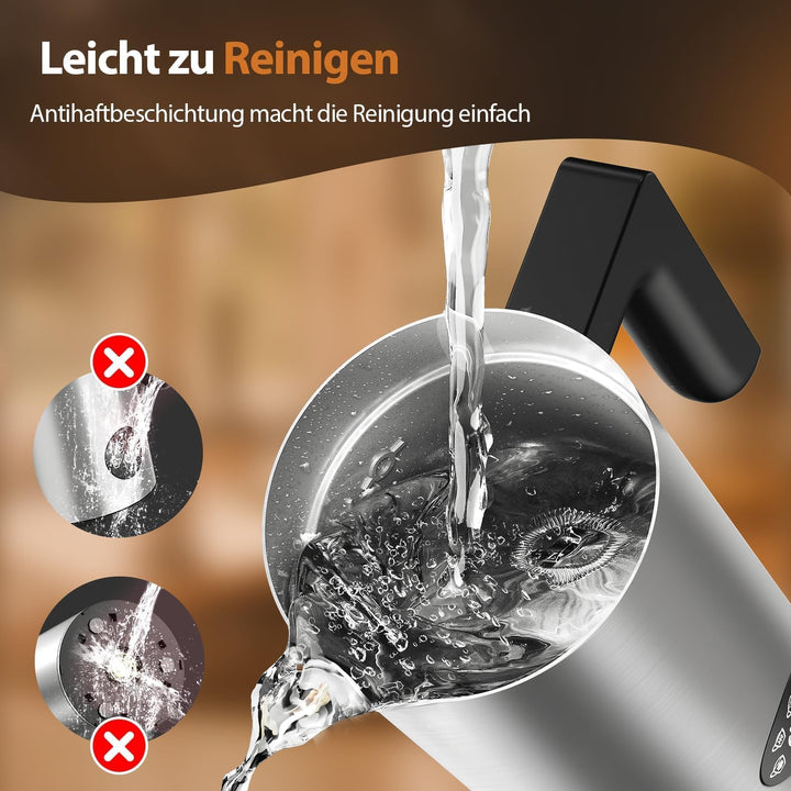 HSSNS Elektrischer Milchaufschäumer – Edelstahl, für heissen und kalten Milchschaum, für heisse Scho