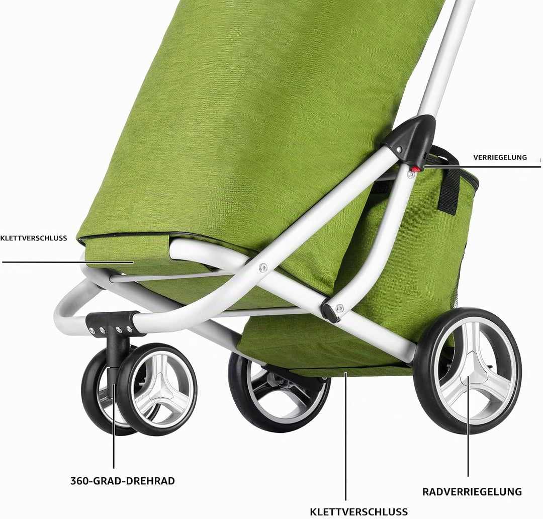 Cruiser Einkaufswagen Shoppingtrolley 59 Liter 3 Räder mit 14 ltr Kuhltasche (grün), 97 x 56 x 46cm,