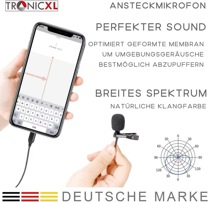Ansteckmikrofon USB-C mit Kabel Lavalier Mikrofon Kondensator Interview Podcast Videokonferenz für D