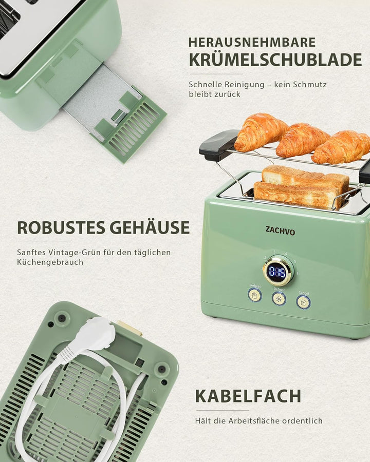 Toaster 2 Scheiben - ZACHVO Toaster mit Brötchenaufsatz, 6 Bräunungsstufe - 850W Toaster mit Herausn