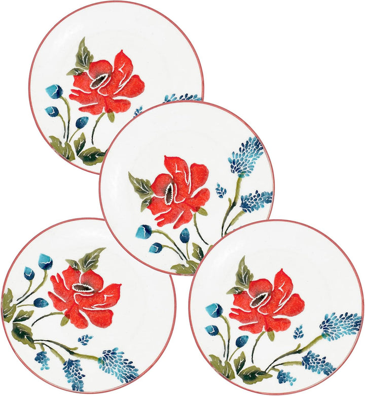 Lashuma Frühstücksteller 4er Set, flache Kuchenteller bunt Mohnblume, Keramikteller rund 15 cm Ø 15