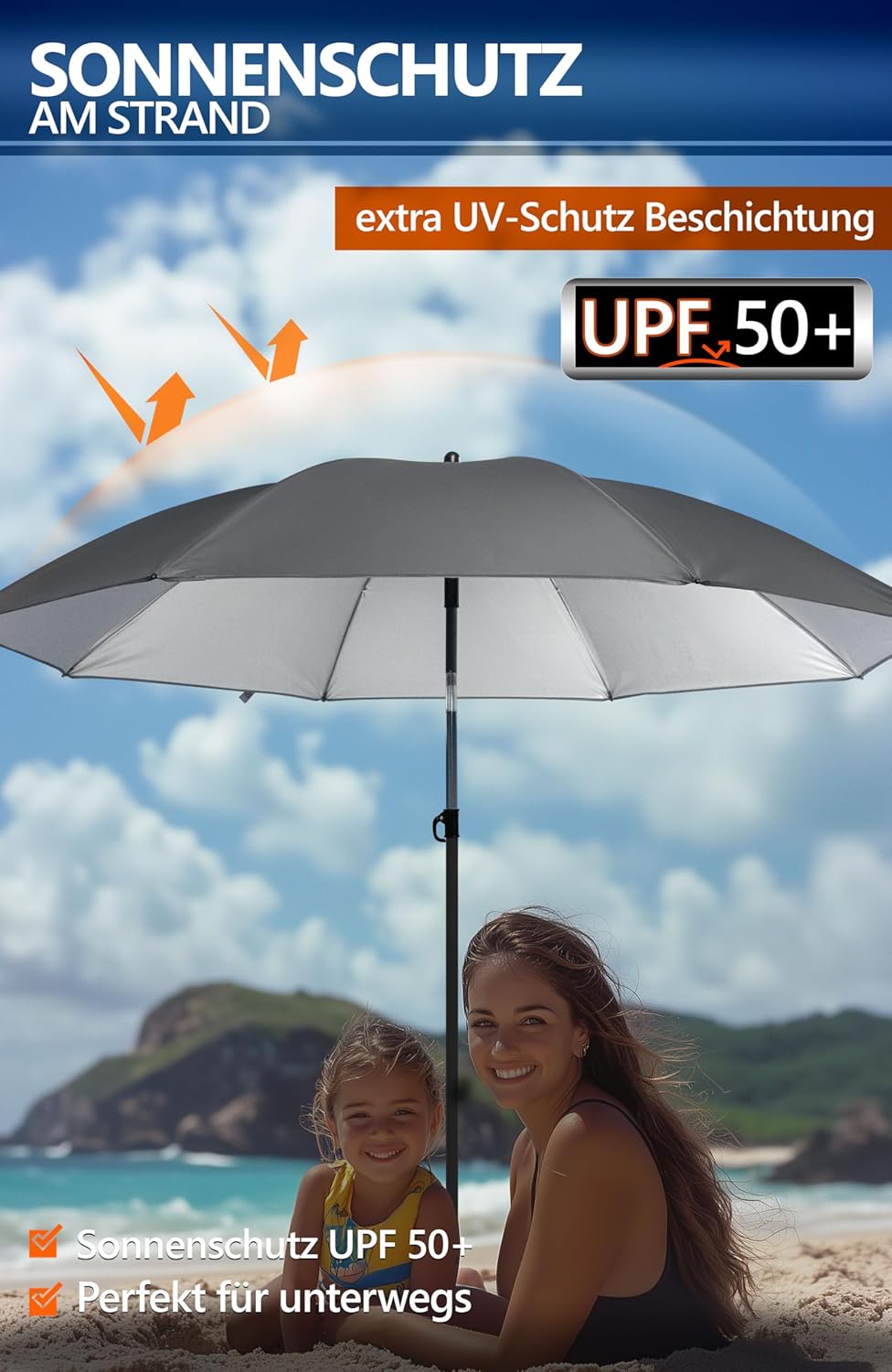 4smile Sunnyjoy Sonnenschirm Strand 3-IN-1 Set - Strandschirm windfest stabil, UPF 50+ Sonnenschirm