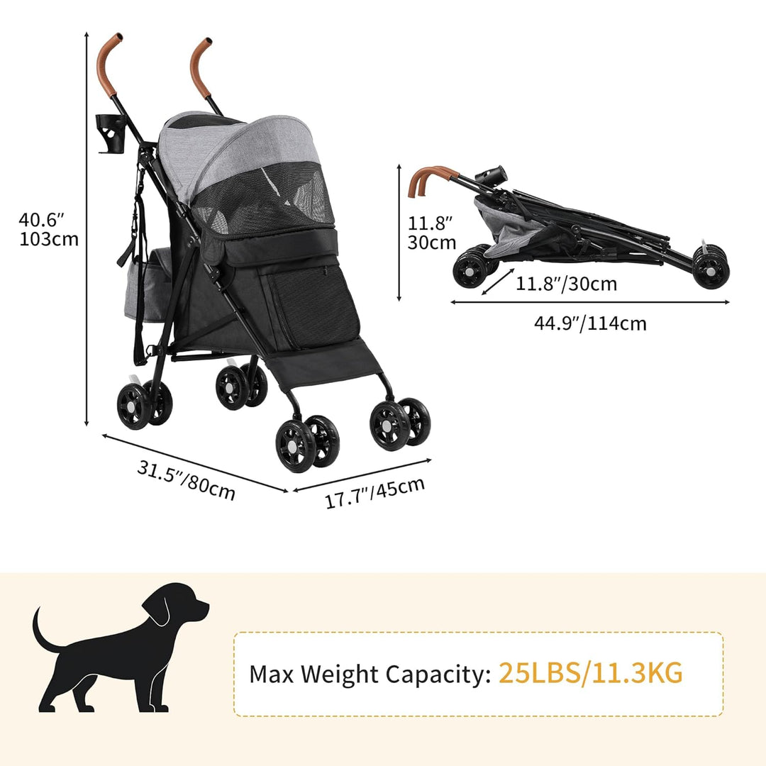 DWVO Hundewagen Hundebuggy für Hunde & Katzen bis 11,3 kg, Faltbar klappbar, Haustiere Buggy mit Kis