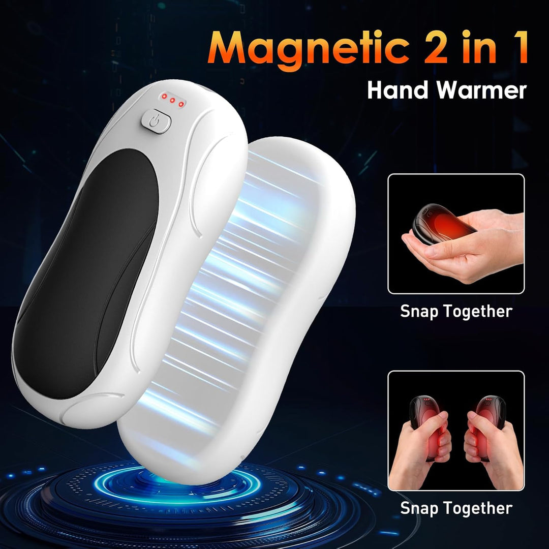 Handwärmer Elektrisch 2 Pack mit Magnetische, Elektrischer Taschenwärmer Aufladbar 3000mAh, 3 Stufen