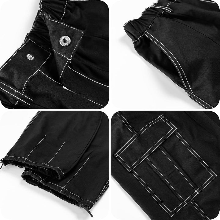 Rolanko Mädchen Cargohose, Baumwoll Baggy Hose mit Elastischer Taille und Mehreren Taschen für Kinde