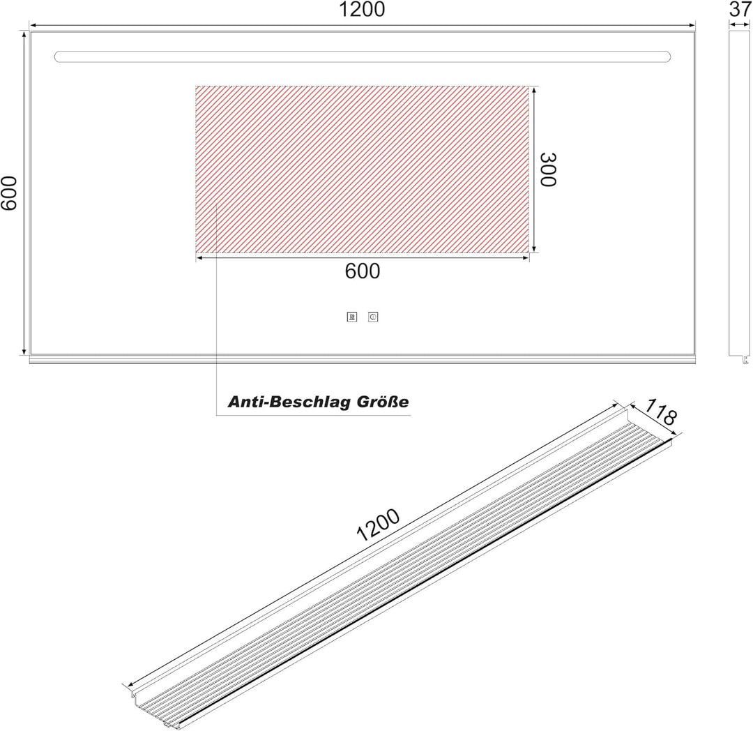 SONNI Badezimmerspiegel mit Beleuchtung 120x60 cm, LED Badspiegel mit Ablage 120cm, 3 einstellbare L