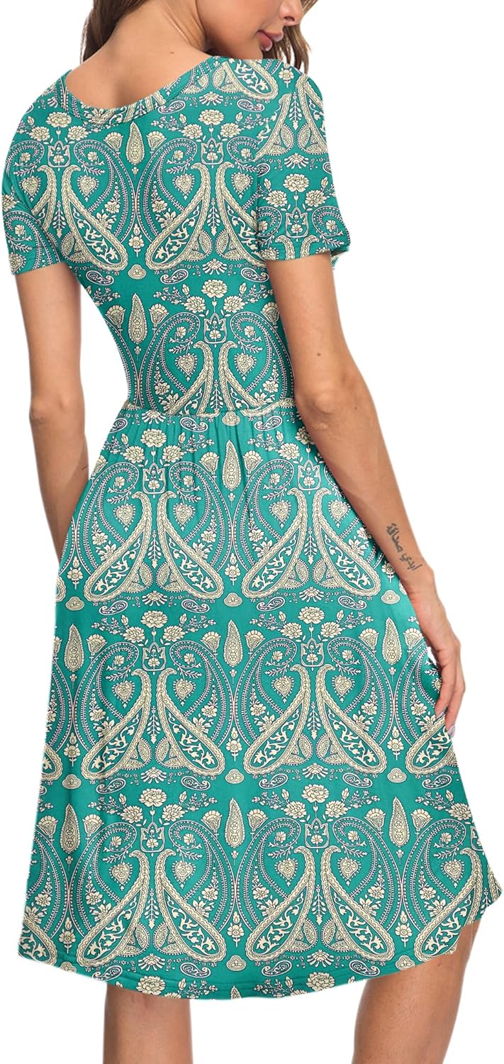 AUSELILY Damen Kleider Sommer Sommerkleider Knielang Kurzarm Empire Freizeitkleid Schicke Shirtkleid