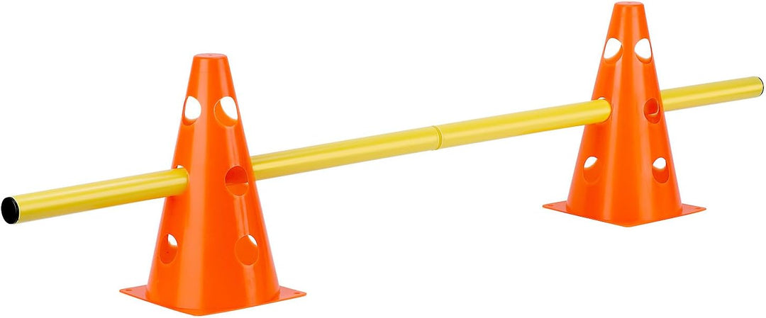 QWORK® Sports Steckhürdenset 12 Kegel + 6 Stangen Agility,23cm Höhe, 100cm Länge, Steckhürdenset für