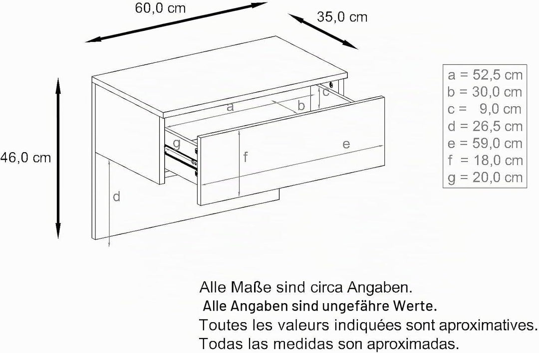 Vladon Nachttisch Sleep, Nachttischschrank mit Schublade zur Wandmontage, Schwarz matt/Weiss Hochgla