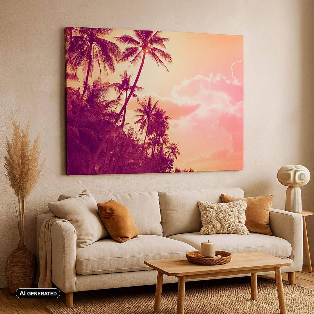 Bilder auf Leinwand 100x70cm Leinwandbild mit Rahmen palme dschungel Gross Wanddeko Bild Schlafzimme