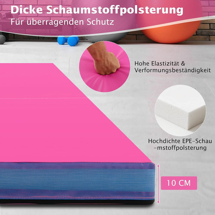GYMAX Weichbodenmatte, 122 x 122 x 10 cm Klappbare Turnmatte mit Kunstlederbezug & Tragegriffen, Gym