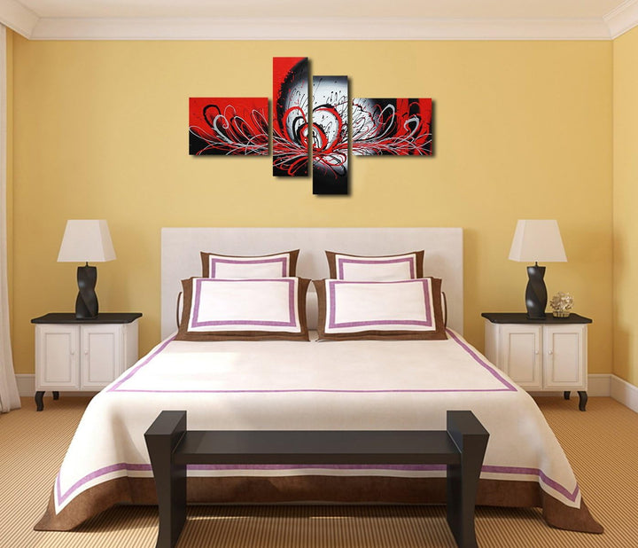 Fokenzary Leinwandbild handgemalt Rot und Schwarz modern abstrakt fliessende Farben gerahmt fertig z