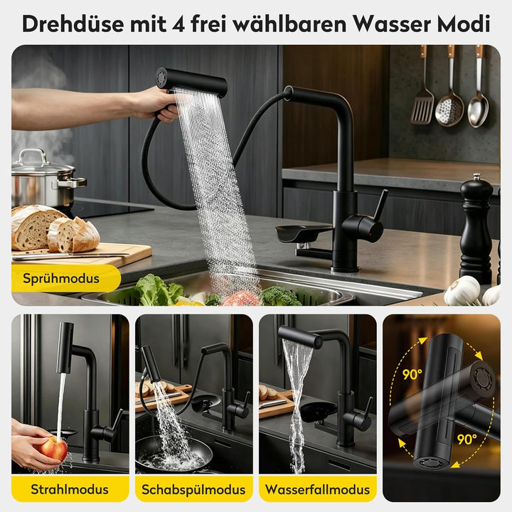 JONKEAN Hochdruck Küchenarmatur mit Brause, Armatur Küche mit Gläserspüler, 360° Drehbar Mischbatter