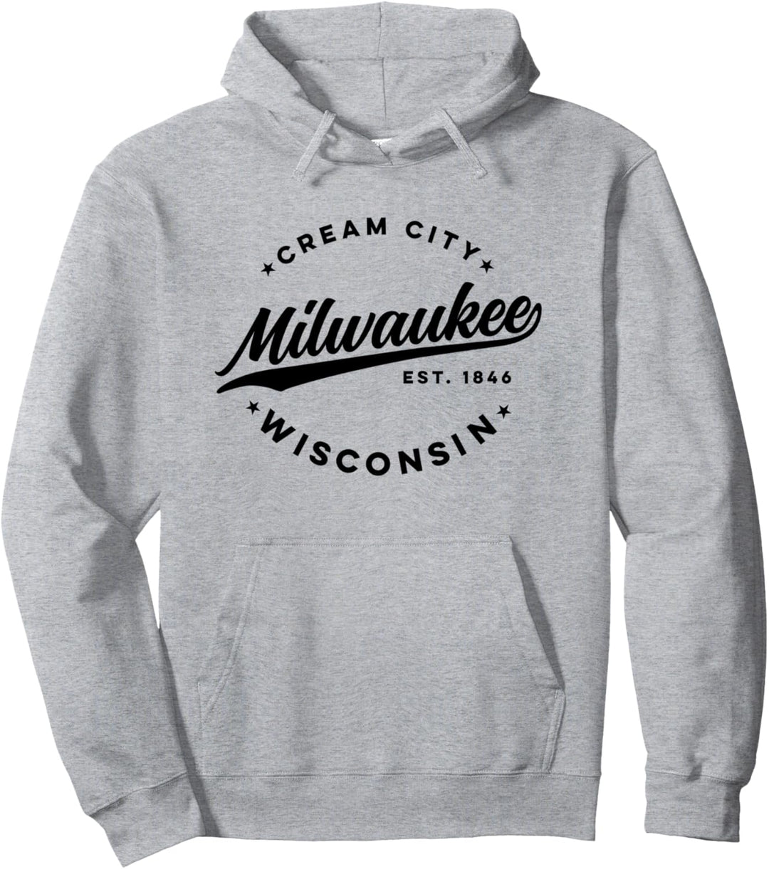 Vintage Milwaukee Wisconsin Cream City Black Text Pullover Hoodie