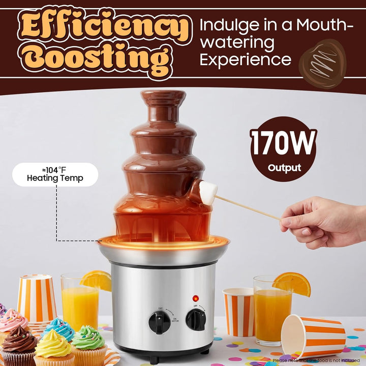 Schokoladenbrunnen Edelstahl, 4-Etagen mit Schmelzfunktion, 170W & 1.8L Kapazität, Elektrischer Scho