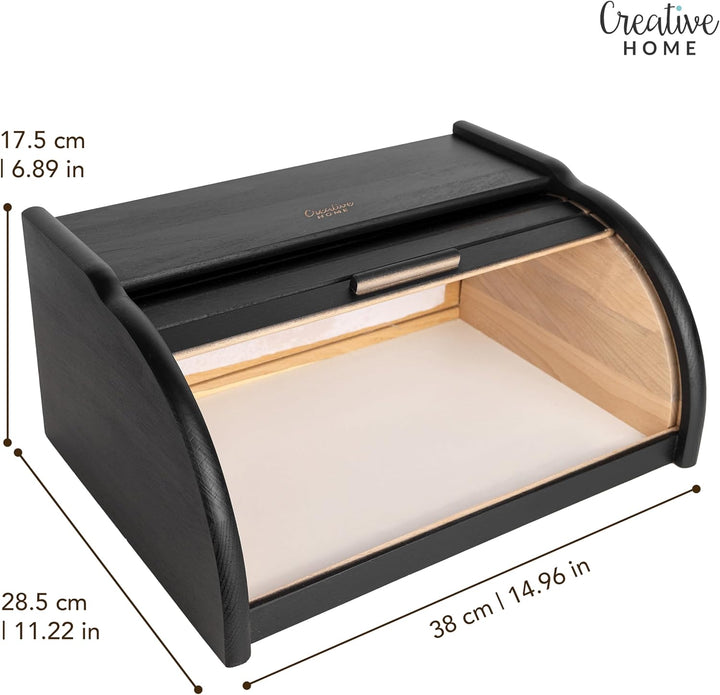 Creative Home Schwarz Brotkasten Holz | 38 x 28,5 x 17,5cm (+/-1cm) | Perfekte BrotBox für Brot Bröt