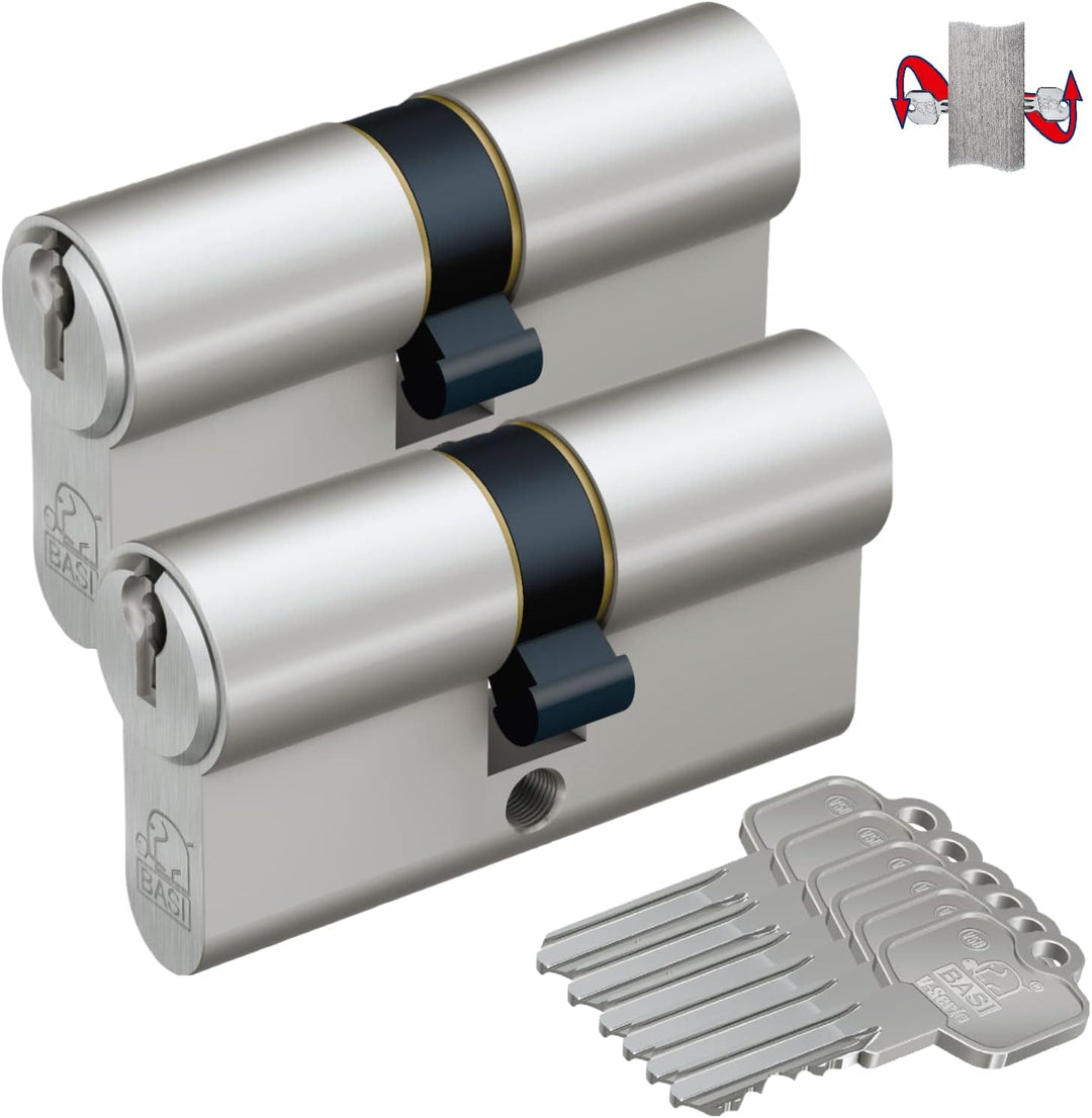 BASI | 2er SET V50 Profil-Doppelzylinder N+G 30/50 mm | Gleichschliessend | mit Not- und Gefahrenfun