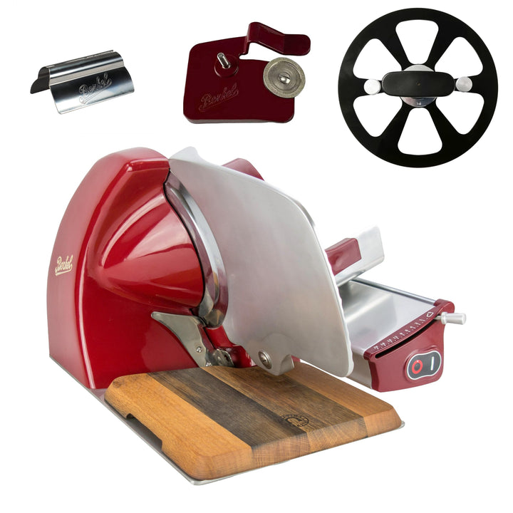 Berkel Aufschnittmaschine Home Line 250 in rot - Premium Schneidemaschine inkl. handgefertigtem Einl