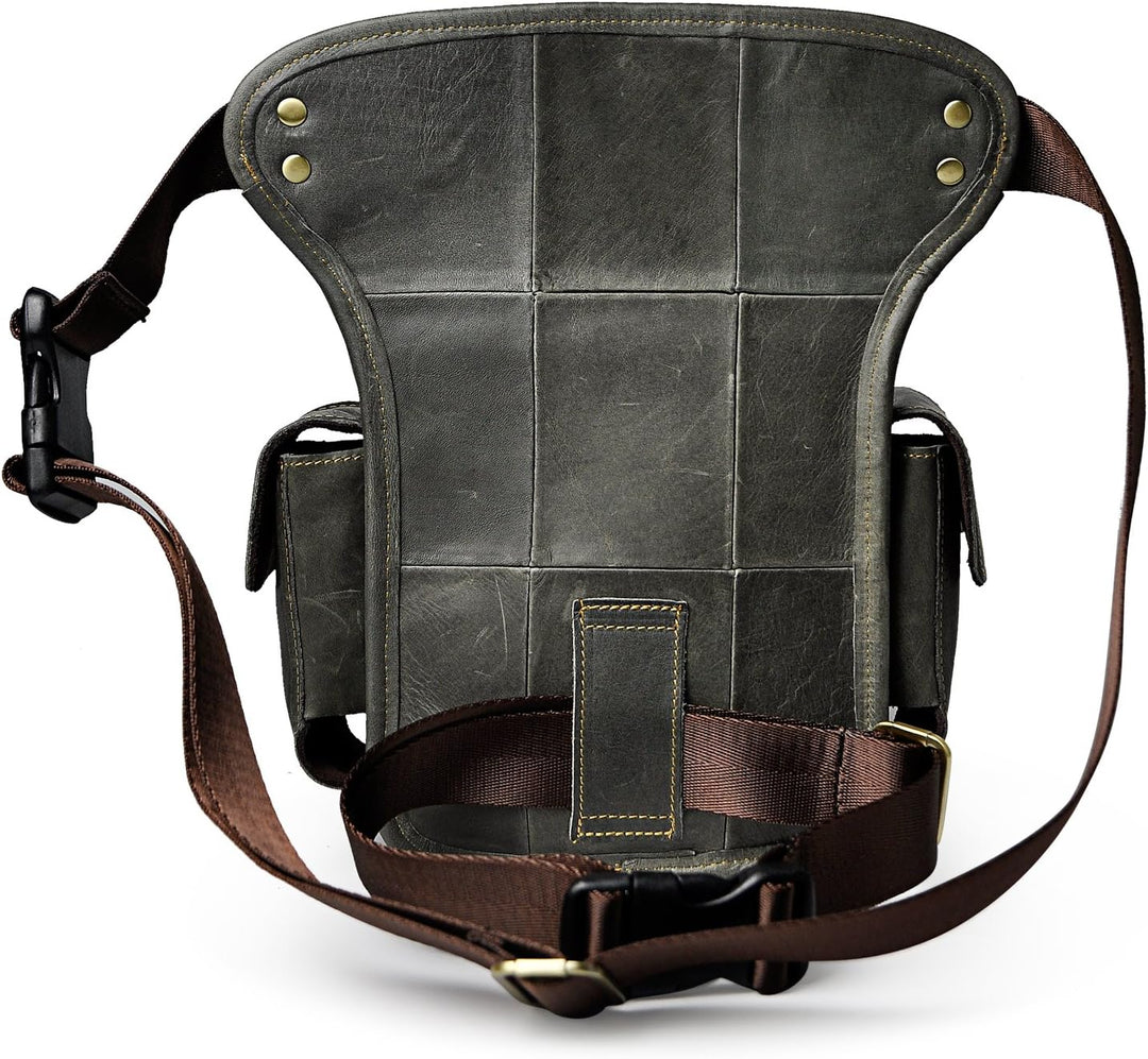 Le'aokuu Herren Echtes Leder Hüfttasche Gürteltasche Bauchtasche Reissverschluss Motorrad Messenger
