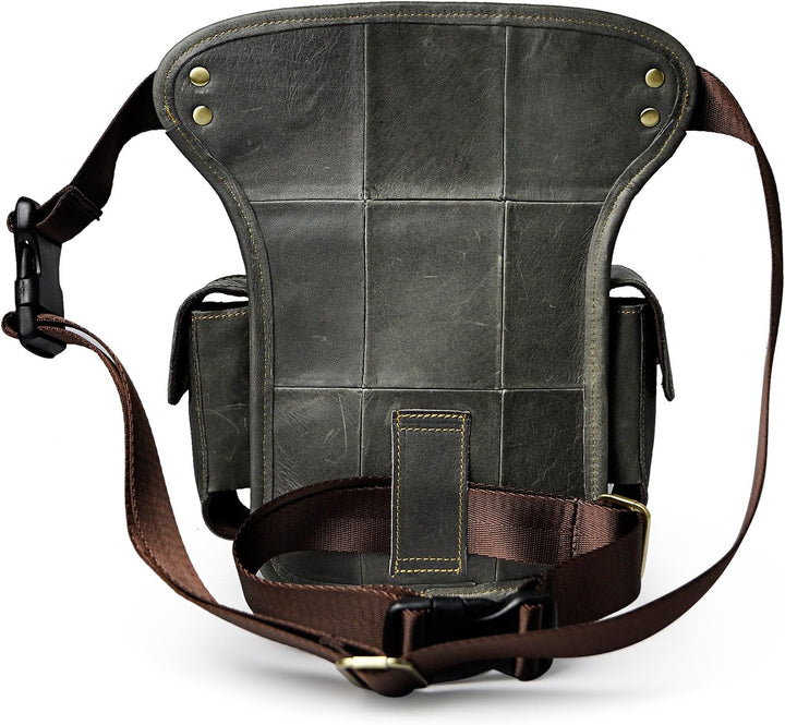 Le'aokuu Herren Echtes Leder Hüfttasche Gürteltasche Bauchtasche Reissverschluss Motorrad Messenger