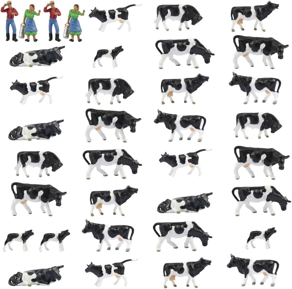 36Stk. Verschiede Kühe Rinder Figuren Bunt Tierfiguren Spur H0 1:87 Bauernhof Dekor Modellbau zubehö