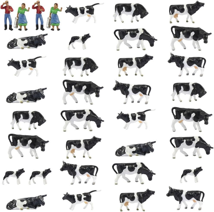 36Stk. Verschiede Kühe Rinder Figuren Bunt Tierfiguren Spur H0 1:87 Bauernhof Dekor Modellbau zubehö