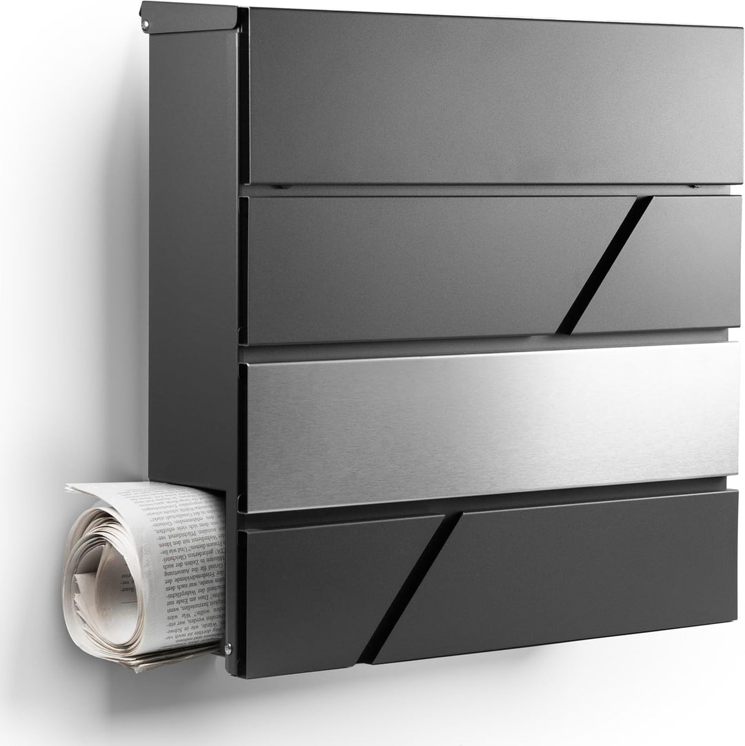 NewHabitat I Moderner Briefkasten Anthrazit mit Zeitungsfach - Wandbriefkasten Rostfrei und UV-bestä