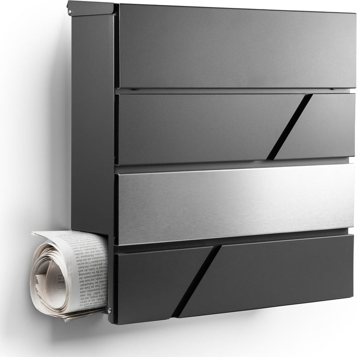 NewHabitat I Moderner Briefkasten Anthrazit mit Zeitungsfach - Wandbriefkasten Rostfrei und UV-bestä