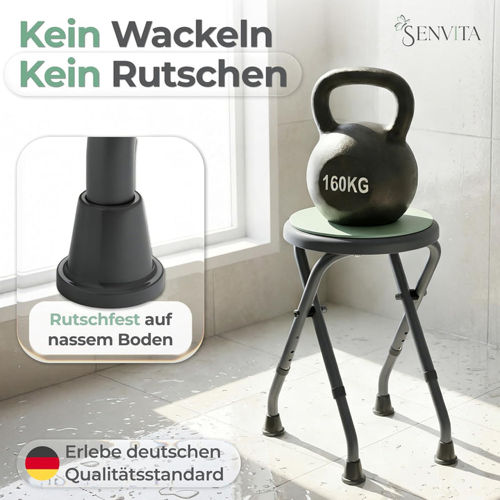 Duschhocker Klappbar, 360° Drehbar &amp; 160kg Belastbar | Duschstuhl für Senioren | Höhenverstellbare,