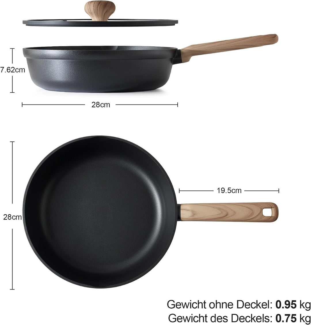 SENSARTE Antihaft Pfanne 28cm, Induktion Tiefe Bratpfanne 28cm/4L, 28cm/4L