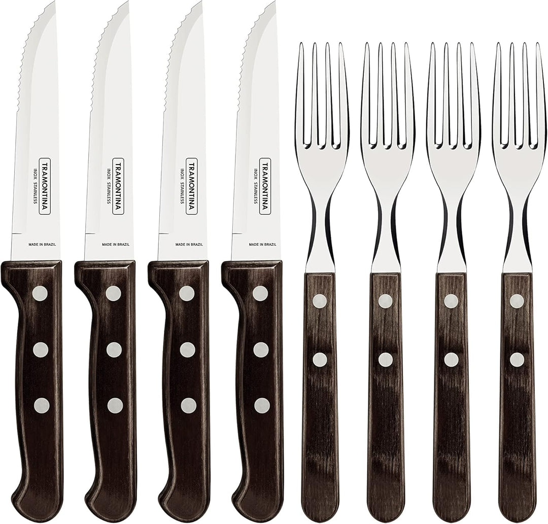 Tramontina Steakbesteck "Gaucho", Set 8-teilig, mit 4 Steakmessern und 4 Steakgabeln, Edelstahl, Ech
