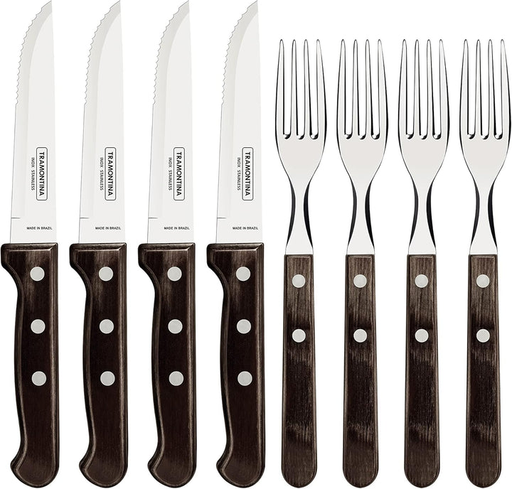 Tramontina Steakbesteck "Gaucho", Set 8-teilig, mit 4 Steakmessern und 4 Steakgabeln, Edelstahl, Ech