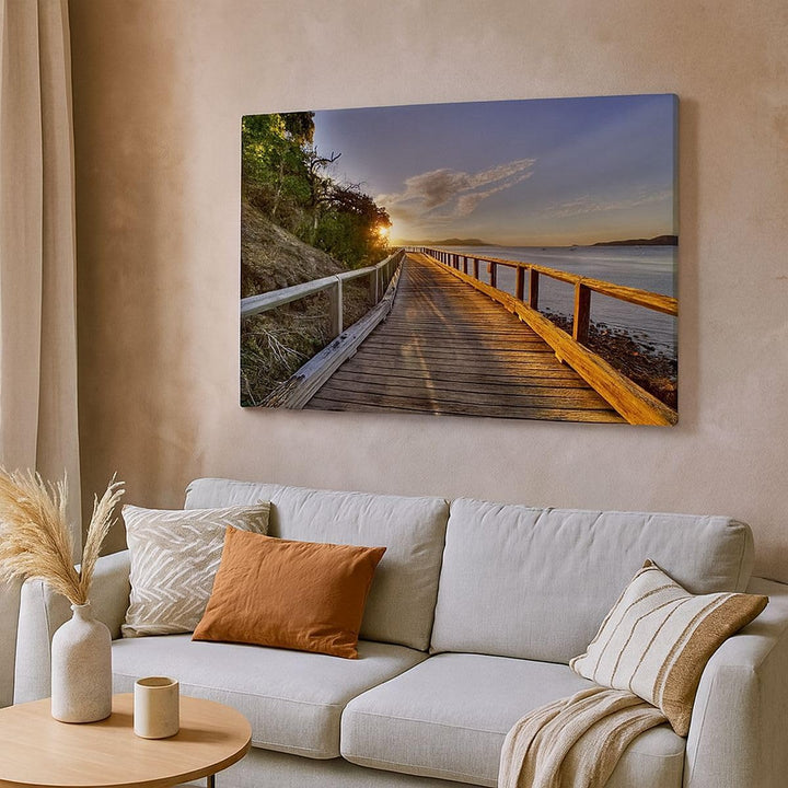 Bilder auf Leinwand 100x70cm Leinwandbild Fussgängerbrücke Himmel Wasser Gross Wanddeko Bild Schlafz