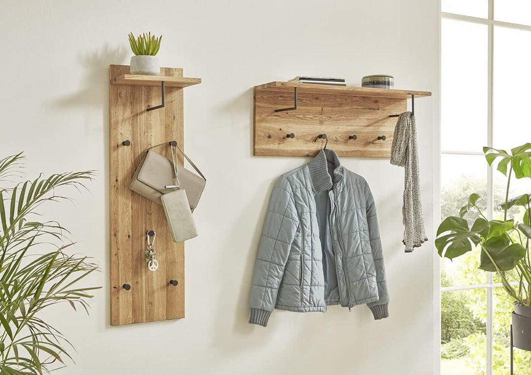HAKU Möbel Wandgarderobe, Massivholz, eiche geölt-schwarz, B 80 x T 20 x H 30 cm Eiche Geölt-schwarz
