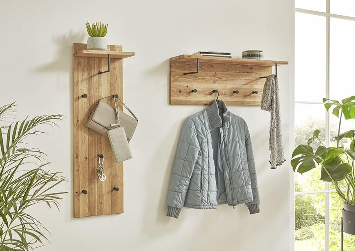 HAKU Möbel Wandgarderobe, Massivholz, eiche geölt-schwarz, B 80 x T 20 x H 30 cm Eiche Geölt-schwarz