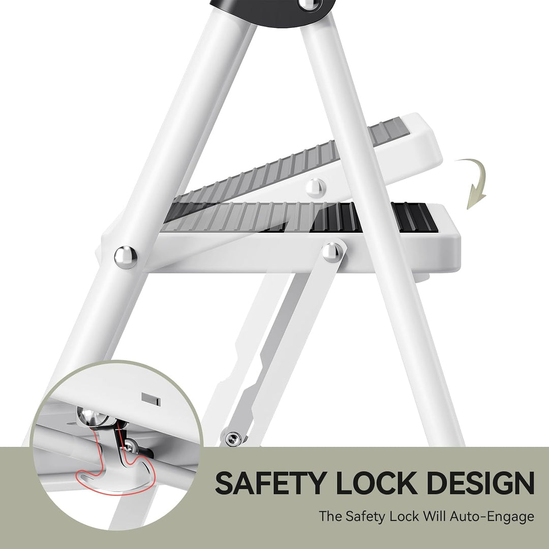KINGRACK 3 Stufen Leiter, Trittleiter mit Handläufen, Stufenleiter, Klappleiter Tritthocker, Klapptr