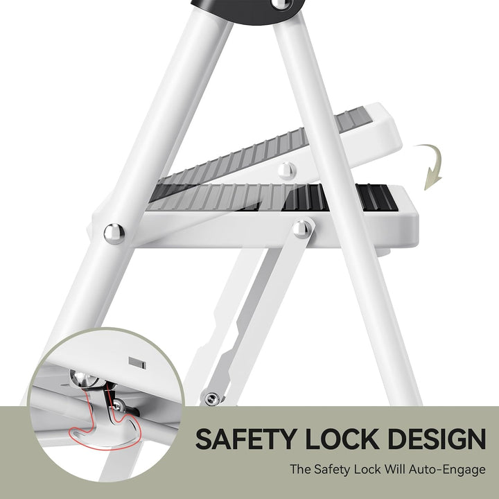 KINGRACK 3 Stufen Leiter, Trittleiter mit Handläufen, Stufenleiter, Klappleiter Tritthocker, Klapptr