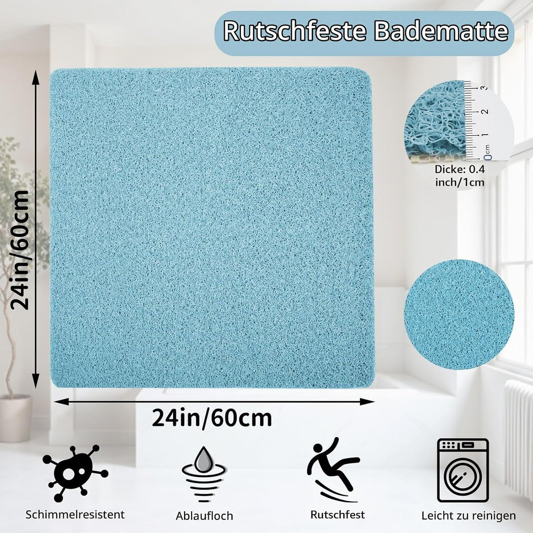 Antirutschmatte Dusche 60x60 cm, Weich Komfort, Duschmatte rutschfest, Antibakterielle Badematte mit