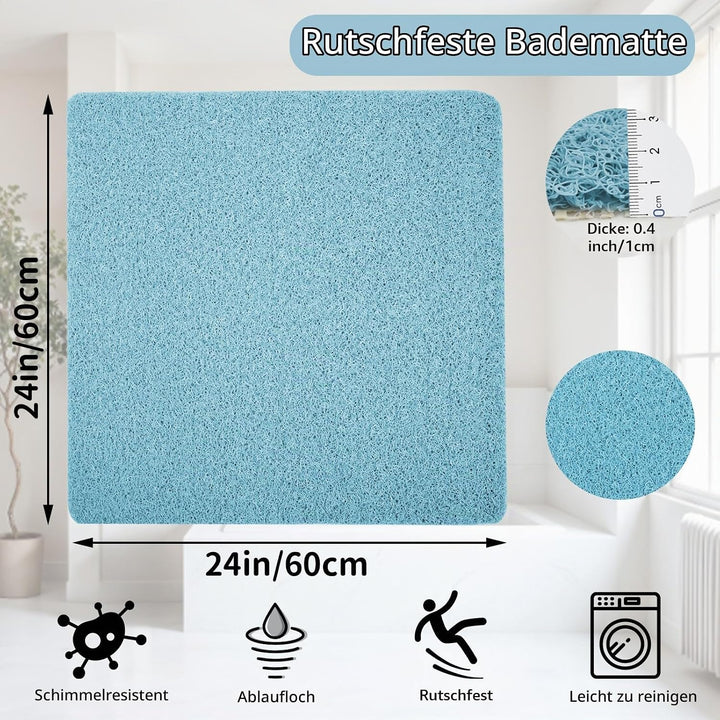 Antirutschmatte Dusche 60x60 cm, Weich Komfort, Duschmatte rutschfest, Antibakterielle Badematte mit