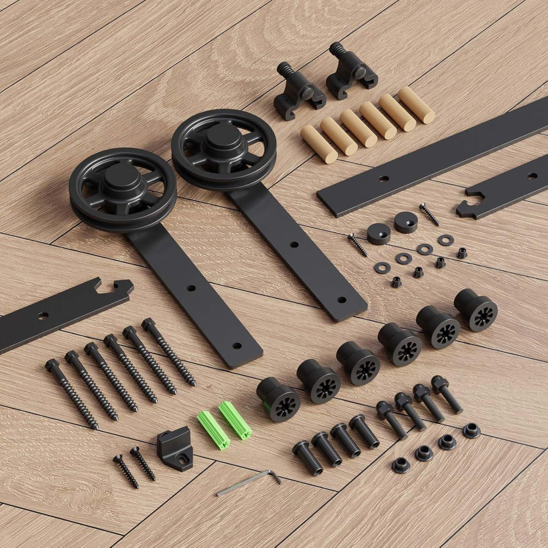Schiebetürbeschlag 183cm Schiebetüren Schiebetürsystem Komplettset Laufschiene Rollen Set Schwarz fü
