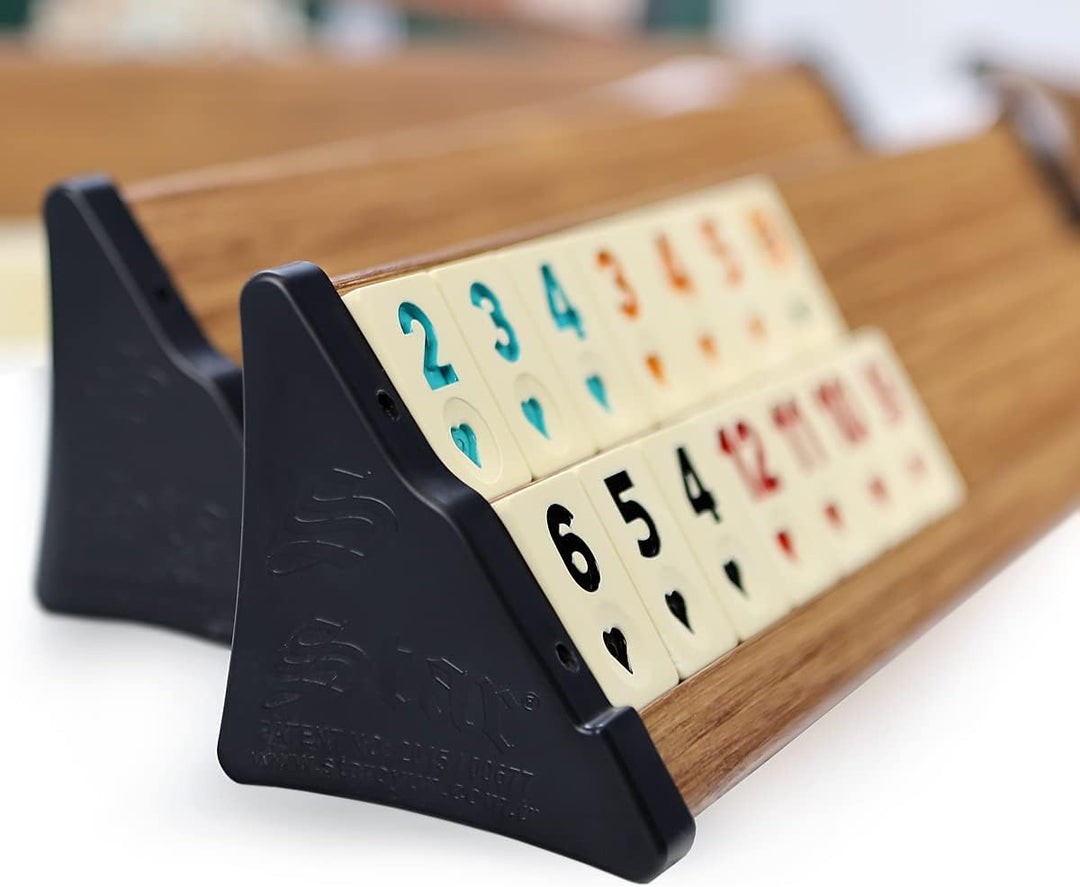 101 Plus Semus Star Rummy Set Okey - Materialien (Kunststoff-Spielbänke mit Holz Optik-Furnier - lei