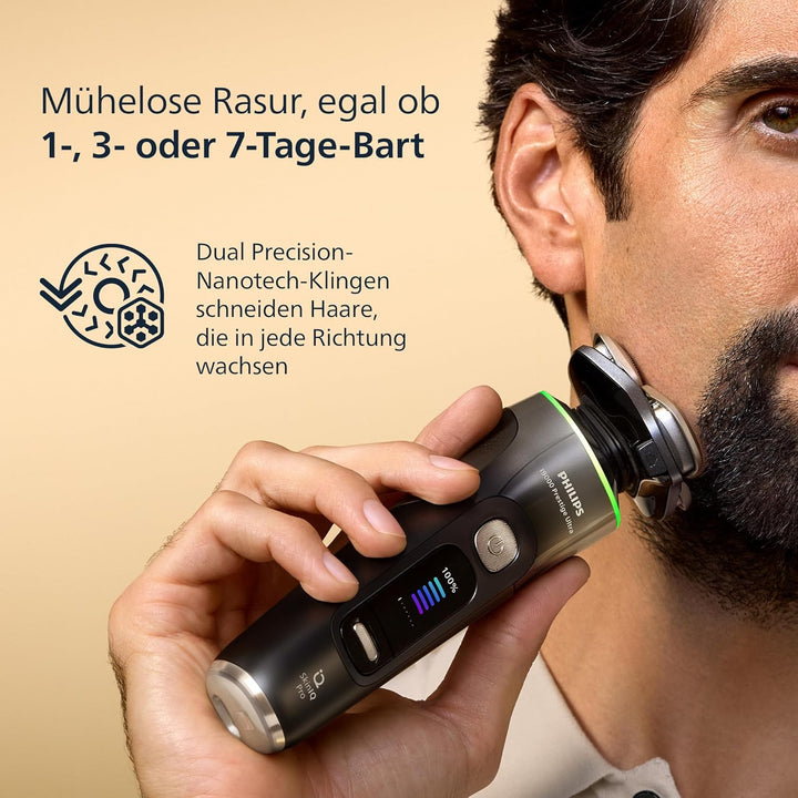Philips Rasierer i9000 Prestige Ultra, Nass- und Trockenrasierer für Männer, schwarz, Druck- und Bew