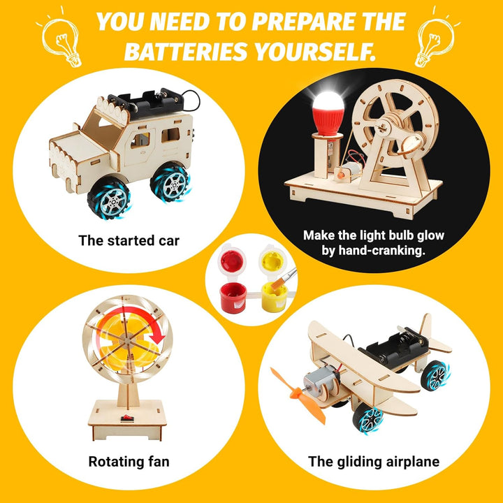 4 Stück Experimente für Kinder ab 8 9 10 11 12, Elektronik Baukasten DIY STEM Spielzeug, Holz Wissen