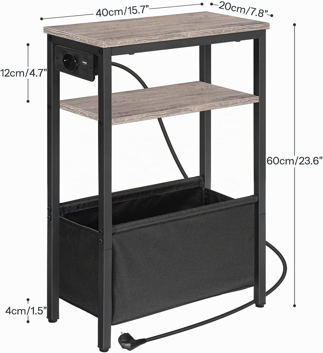 HOOBRO Beistelltisch mit Ladestation, Nachttisch mit Stauraum, Sofatisch mit Steckdose und USB-Ansch