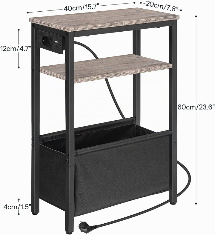 HOOBRO Beistelltisch mit Ladestation, Nachttisch mit Stauraum, Sofatisch mit Steckdose und USB-Ansch