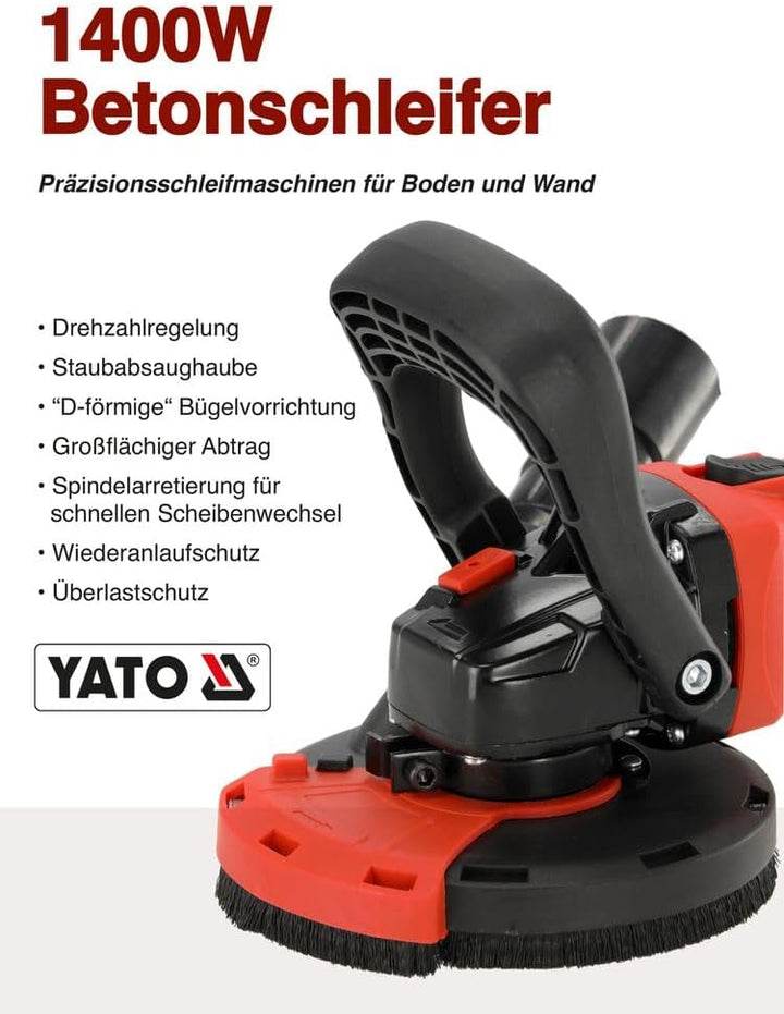 Betonschleifer Betonfräse Sanierungsfräse Set 1400W | Diamantschleifer 125 mm | mit Diamantschleifto